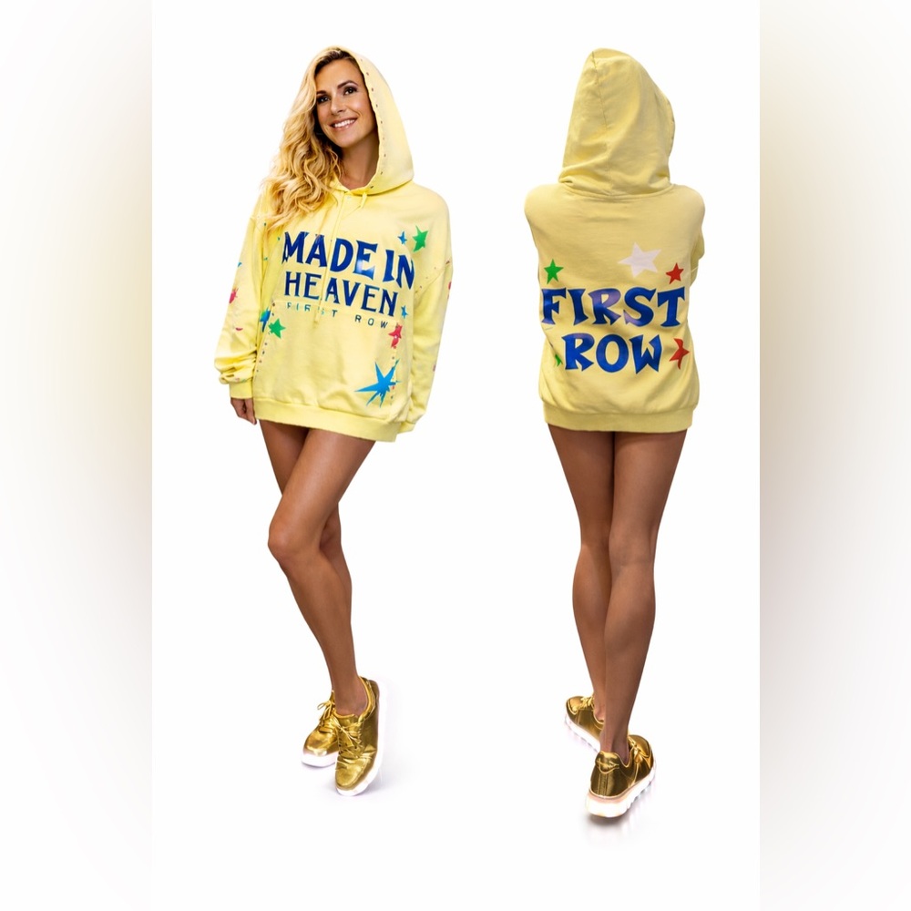 First Row Made in Heaven Yellow Star Hoodie | Oversized Graphic Sweatshirt | L